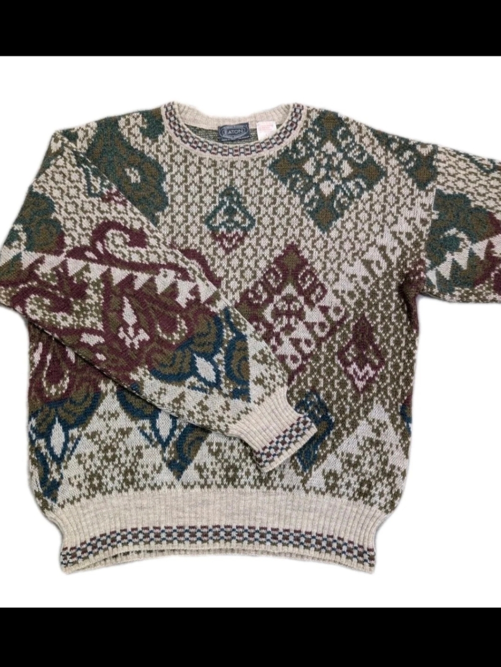 VTG Eaton Italy Geometric Knit Sweater Mens Large L Alpaca Wool Blend Grandpa